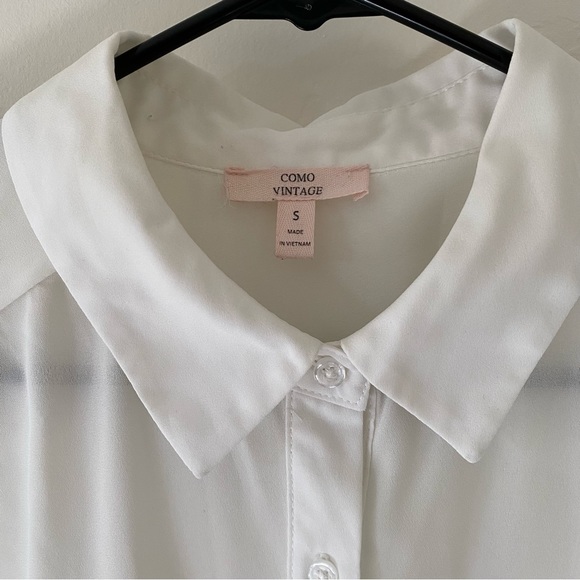 Como Vintage Sheer Long White Button Down Size Small - Picture 7 of 11